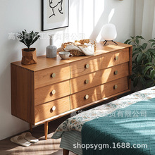 舜伊家具樱桃木九斗柜卧室电视柜靠墙储物柜日式抽屉柜功能床尾柜