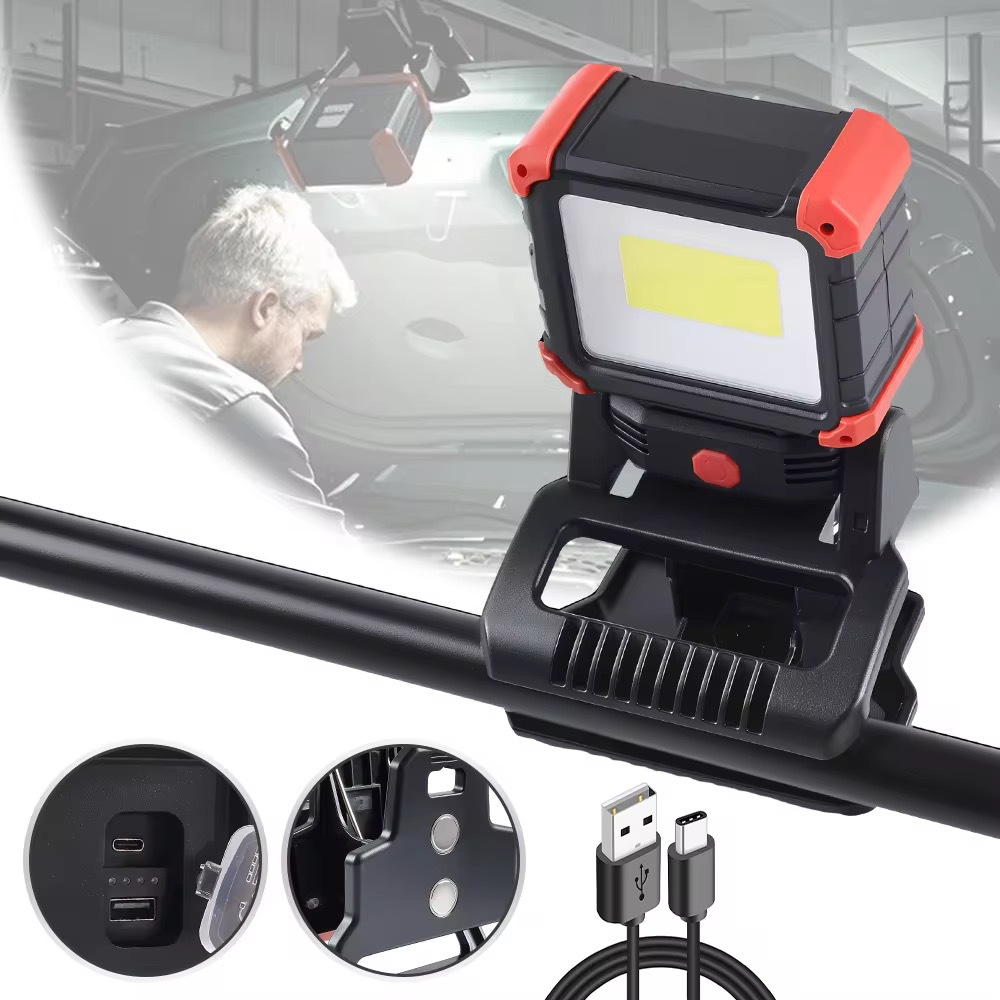 Cross-Border New Model Cob Work Light with Magnet, Automotive Repair Inspection Light, Multi-Functional Strong Lighting Lamp, Rotating Clip Light
