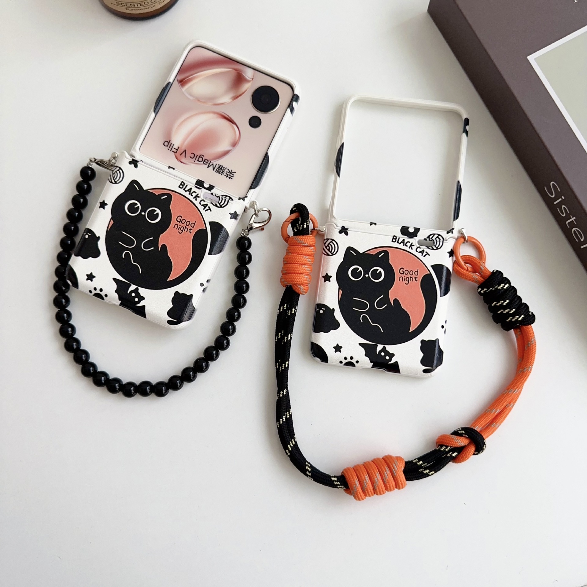 Suitable for Honor Magic V Flip Phone Case, Cartoon Cat Full-Cover Hinge, Xiaomi Mixflip2 Anti-Drop Foldable