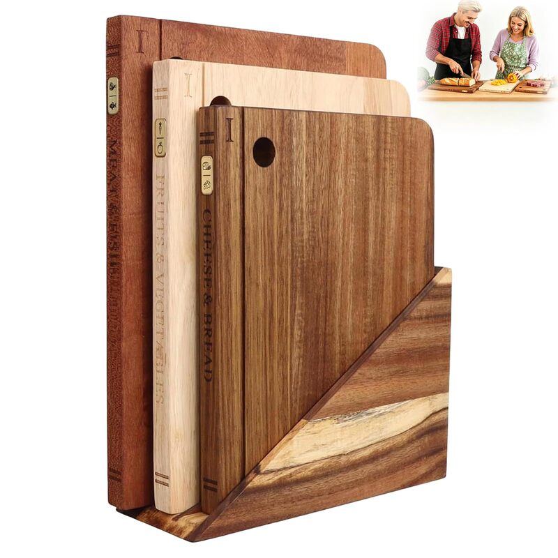 Cross-Border Solid Wood Book-Shaped Cutting Board Set with Base, Wooden Food Prep Board for Meat, Vegetables, and Cooked Food Classification