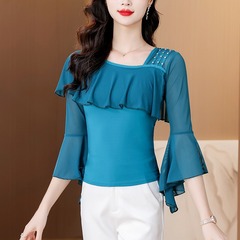 2025夏服の新型ファッション七分袖tシャツ女性の雰囲気が漂っています。