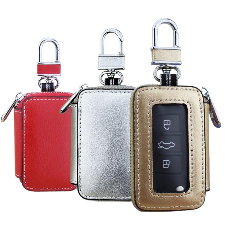 Transparent mirror window leather car key bag zipper car key bag universal button car key bag