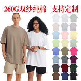 260双纱纯棉大落肩欧码跨境宽松型T恤多巴胺糖果色圆领青少年短袖