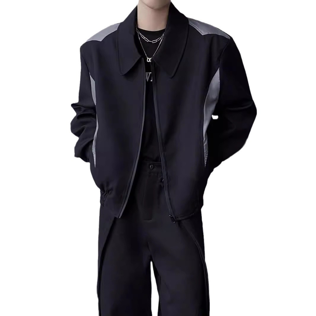 Dark and niche style lapel jacket, new autumn men's casual loose, wide shoulder, rugged and handsome long sleeved top_voghion.com