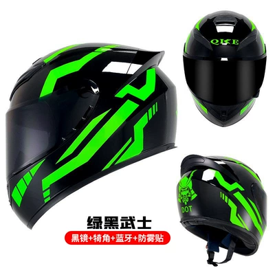 Motosiklet kaskı (dəbilqə) – locomotive electric Bluetooth Knight wholesale - black-and-green-warrior-black-mirror-corner-bluetooth-anti-fog-sticker-m