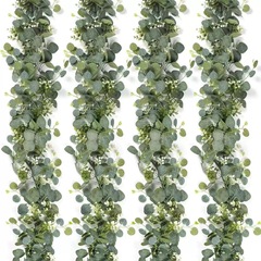 跨境仿真藤条桉树金钱叶假花藤绿植挂件圣诞藤蔓装饰家居手工摆件