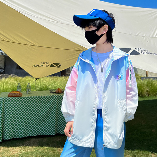 Children's Sun Protection Clothing Summer Children's Clothing Children's Letter Sun Protection Clothing Middle and Large Children's Casual Hooded Skin Clothing Fashion Outwear 