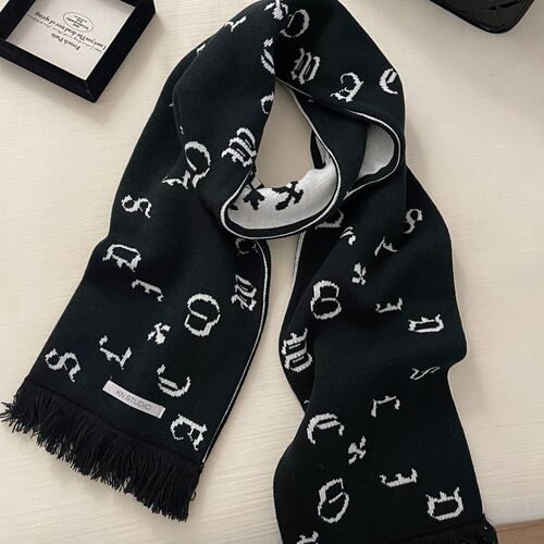 Retro Snowflake Letter Embroidered Fringe Color-Collage Warm and Versatile Scarf