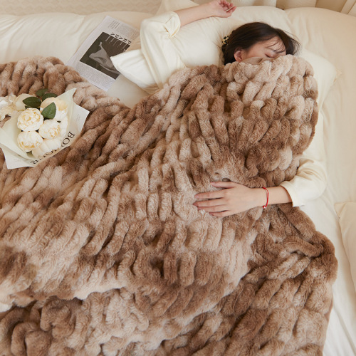 High-end faux fur plush blanket, comfortable and skin-friendly, bubble rabbit fur blanket, winter sofa blanket, leisure blanket, luxury bed tail cover blanket