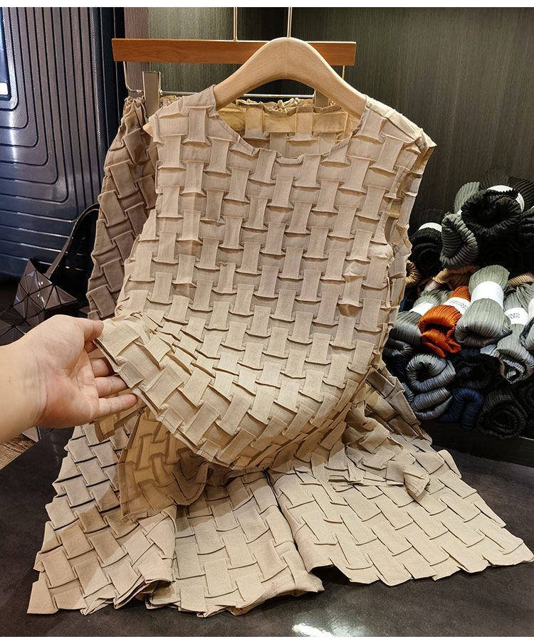 Bộ áo không tay cổ tròn phối quần lưng thun xếp ly dáng rộng mùa hè — đen, màu xanh, màu hồng, xám chi tiết 18