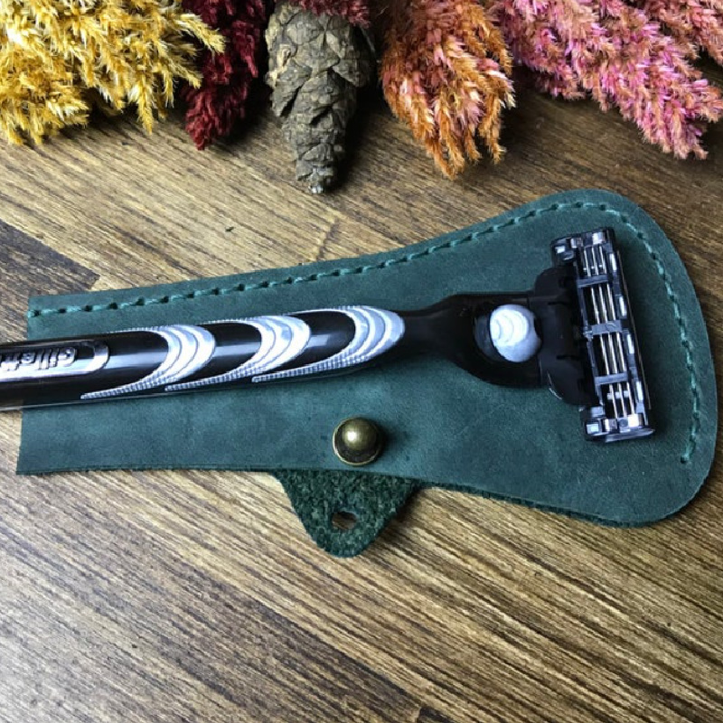 Personalized Razor Anti-scratch Sheath, Old-fashioned Razor Storage Bag, Customized Retro Snap Razor Leather Case