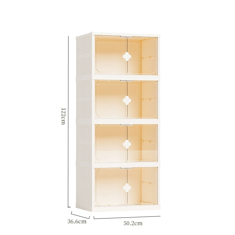 Folding Transparent Shoe Box (Stackable), Large-Capacity Double-Row Drawer, 50.2×36.6 cm, Cream White