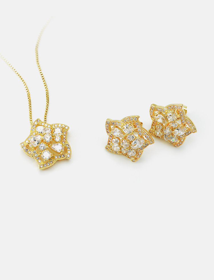 9g Weight Zircon Inlay Material Wedding, Travel Occasion Copper Material Pentagram Pattern Women'S Gender Simple Style Style White Color Fashion Five-pointed Star Pendant Earrings Necklace Set 6