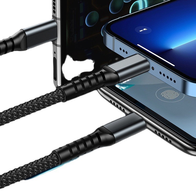 【代発可能】非常にタフで透明な一牽引三データ線亜鉛合携帯電話超快充編組データ線安卓