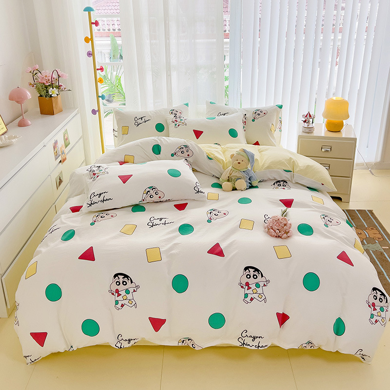 Fabrica textil de Nantong al por mayor sábanas de algodón nubes set de cuatro piezas set de edredón de viento idílico set de camas de dormitorios de estudiantes set de tres piezas