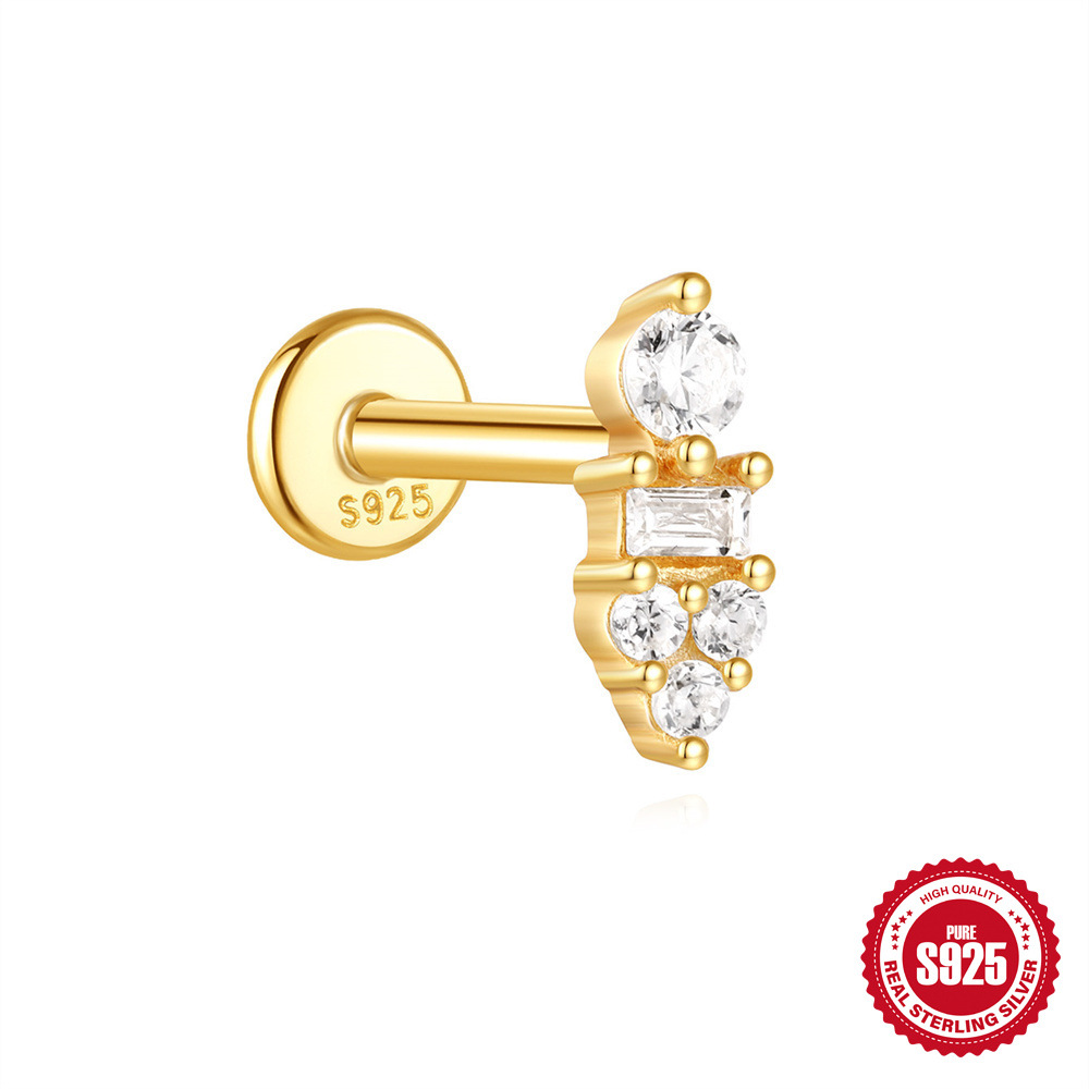 Pendientes de perforación en espiral de cartílago geométrico con diamantes de plata de ley s925 europea y americana