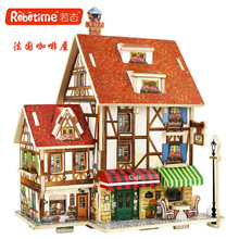 若态批发木质立体拼图手工3DIY世界风情小屋建筑模型儿童玩具热销