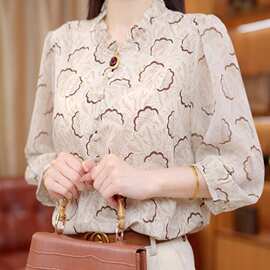 木耳边时尚气质洋气碎花小衫上衣2025新款减龄显瘦百搭衬衫