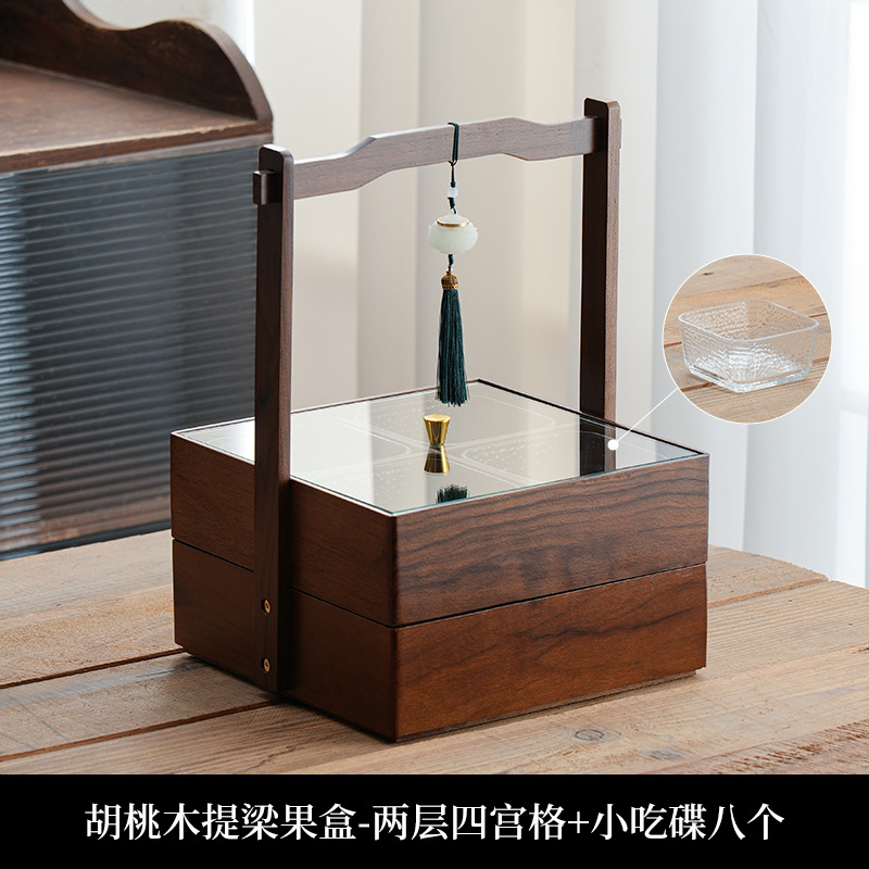Nuevo estilo chino de nueces de madera seca bandeja de frutas casera sala de estar mesa de té semillas de melón dulces caja de nueces caja de almacenamiento de madera sólida