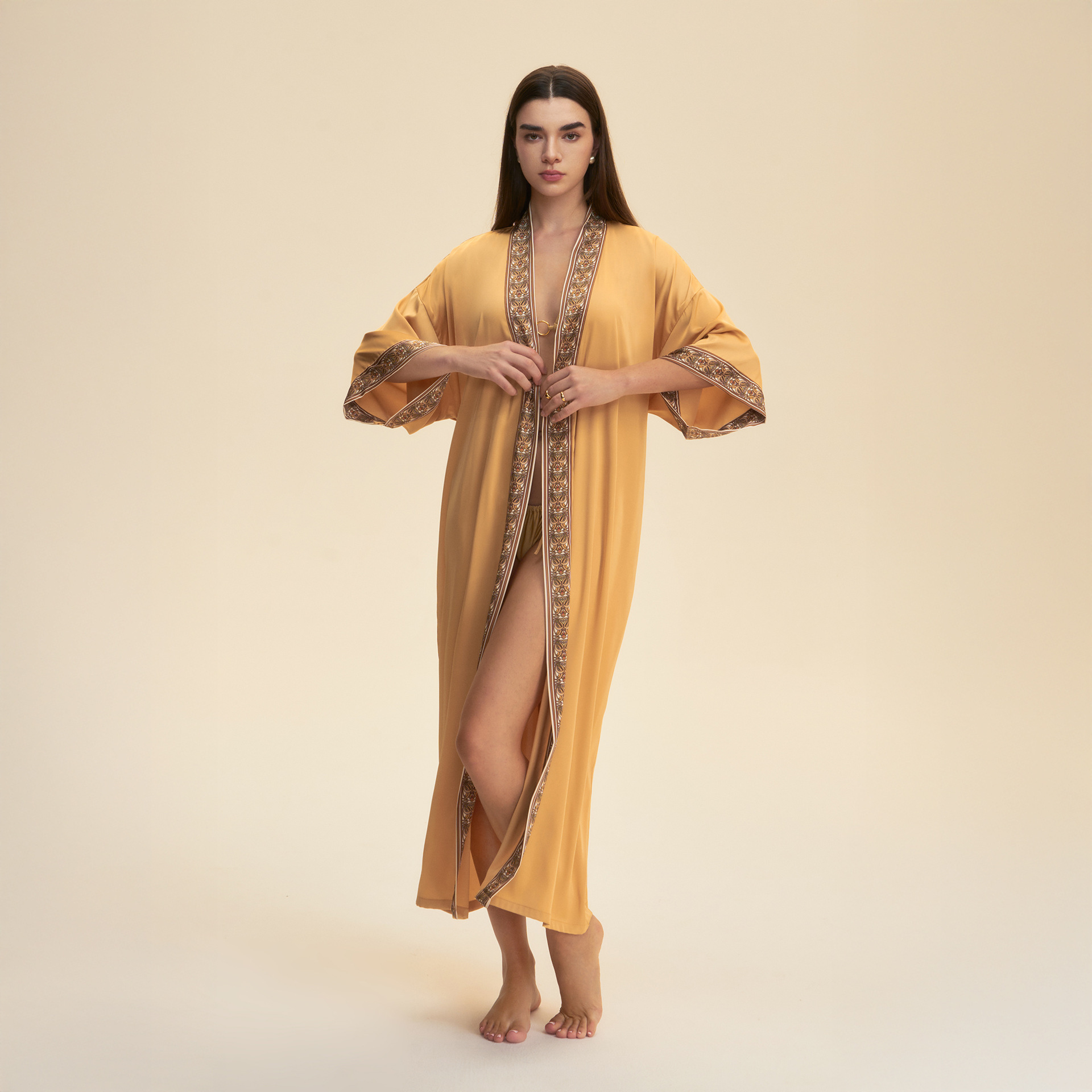 Amazon nuevo pijama transfronterizo damas moda cardigan ropa de encaje sólido ropa de ropa de casa WP3977