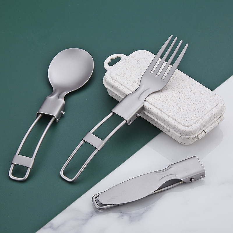 304ステンレス食器チタン浄化折り畳みナイフフォークスプーン屋外キャンプ3点セット収納ボックス付き携帯セット