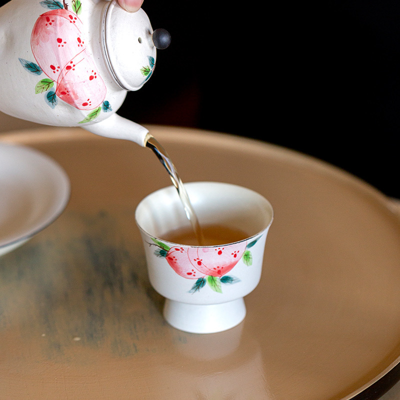 Hand painted Birthday Peach Water Moon Tea Cup Master Cup misty wind pink lead stoneware tea cup fragrance Cup ceramic literati tea maker