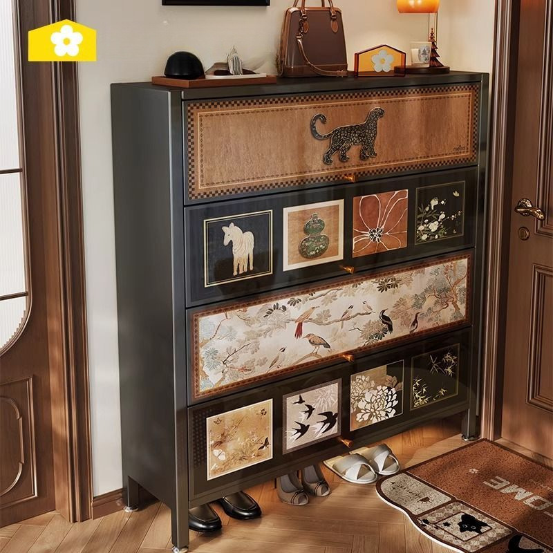 Steel Shoe Cabinet for Home Entrance, Entrance, Wall-Mounted, Antique-Style Storage Locker, Two-In-One