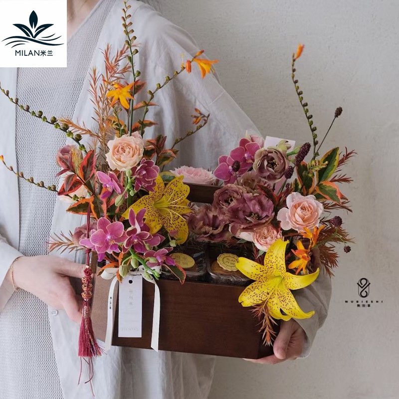 Festival del Medio Otoño Nuevo estilo chino retro caja de octogono Cesta de flores portátil flores pastel de luna caja de frutas floral caja de regalo floral