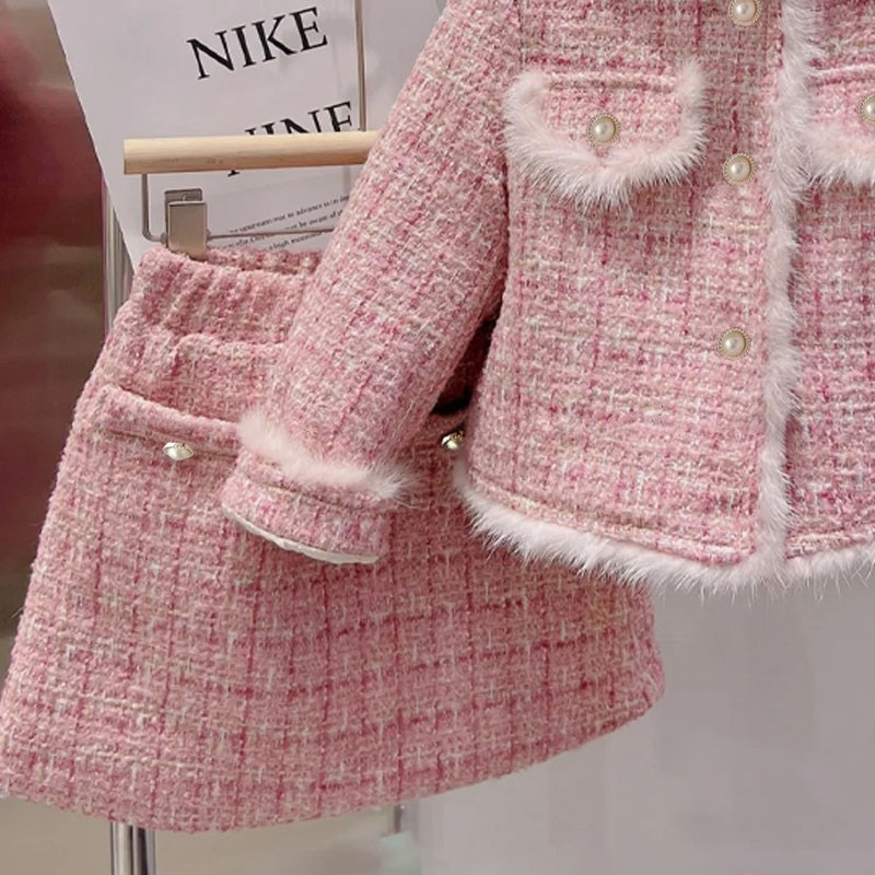 Solid Color Pattern Winter Season Girl'S Gender Elegant Style Elegant Solid Color Polyester Girls Clothing Sets