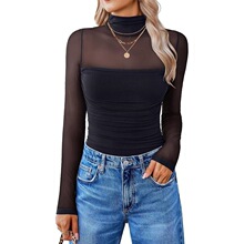 W 50528 Sheer Mesh Long Sleeve T-Shirt ��ɴƴ��T�� ����