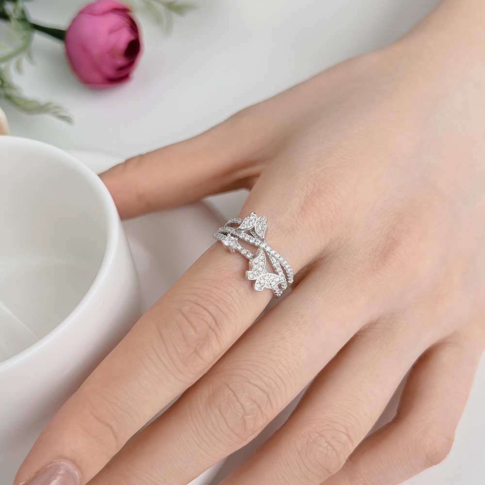 5g Weight Zircon Inlay Material Open Rings, Rings Classification 6, 9, Adjustable Ring Size 1 Piece Quantity Daily, Tea Party Occasion 925 Sterling Silver Material Butterfly Pattern Women's Gender Inlay Design Sweet, Shiny Style 925 Sterling Silver Zircon Butterfly Open Rings Rings 23