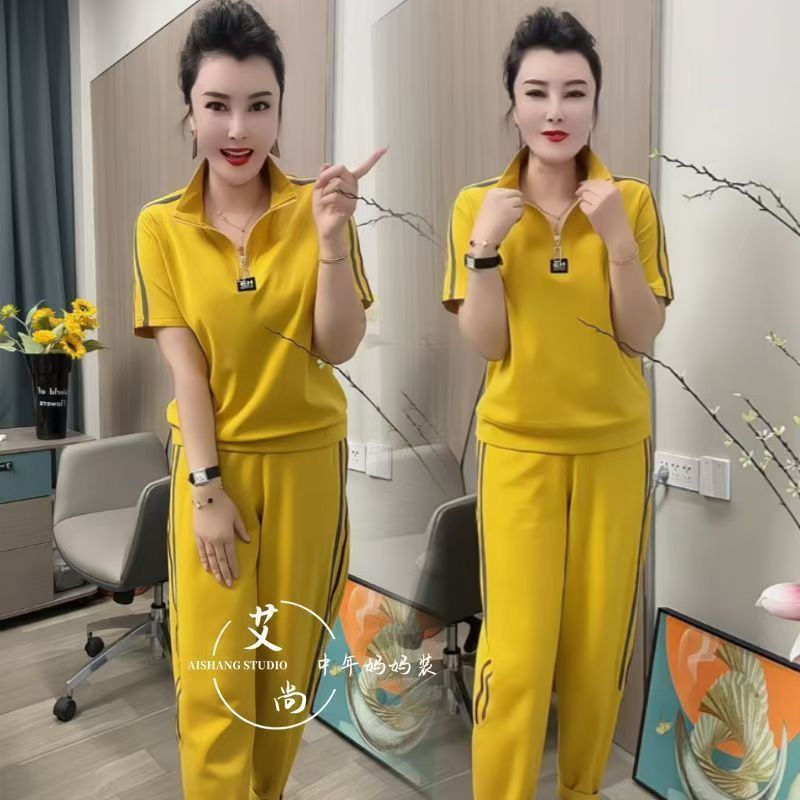 2025夏季新款女套装时尚运动套装女新款休闲宽松显瘦短袖两件套|undefined