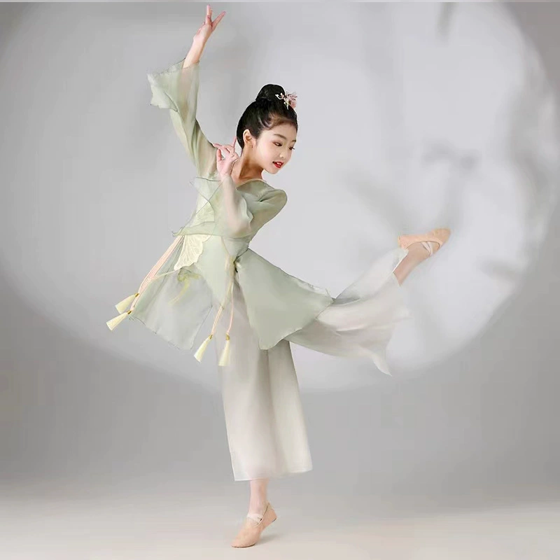 Детская одежда для классических танцев, элегантная марлевая одежда, танцевальная одежда для девочек, танцевальная одежда с веером, одежда для выступлений китайских танцев и династии Хань.