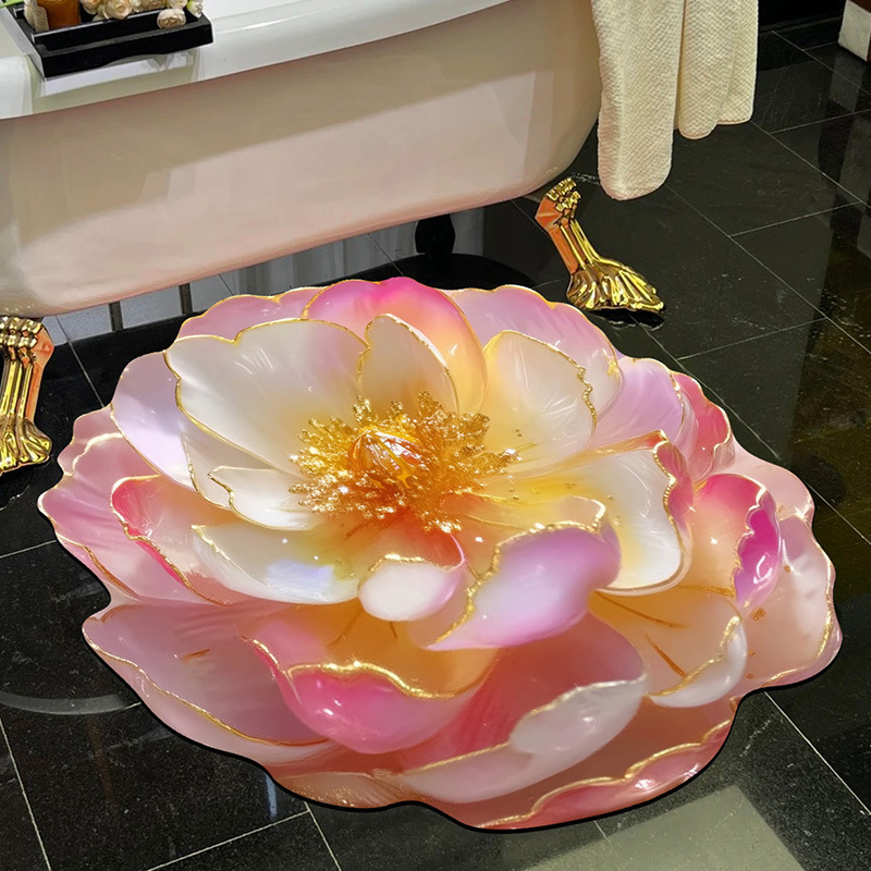 跨境立体视觉浴室易打理硅藻泥地垫花卉家用卫生间门口防滑垫批发|undefined
