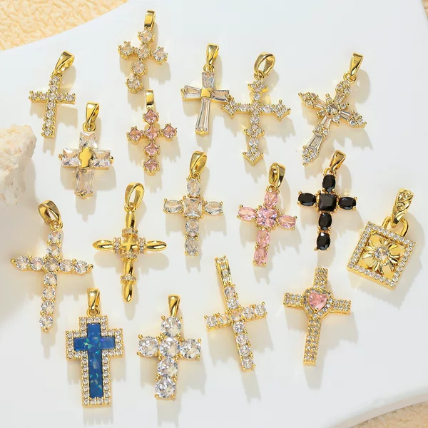 18K Gold-Plated Copper Color-Preserving European and American Vintage Baroque Cross DIY Necklace Pendant for Women Single Pendant Accessory