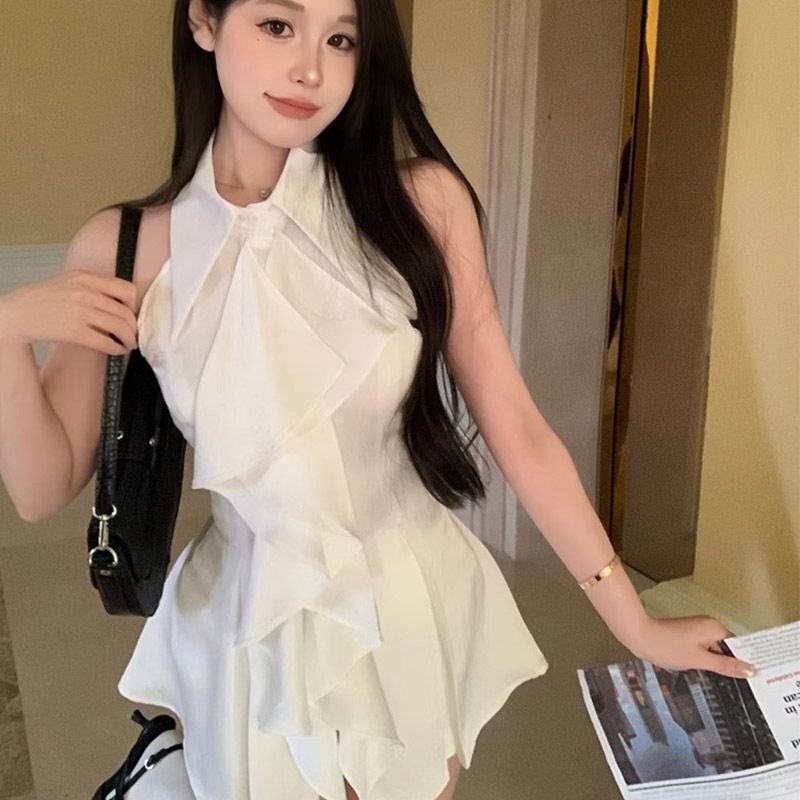 Cross-border foreign trade for a generation of ruffled sleeveless shirt blouse women's long shirt factory outlet
