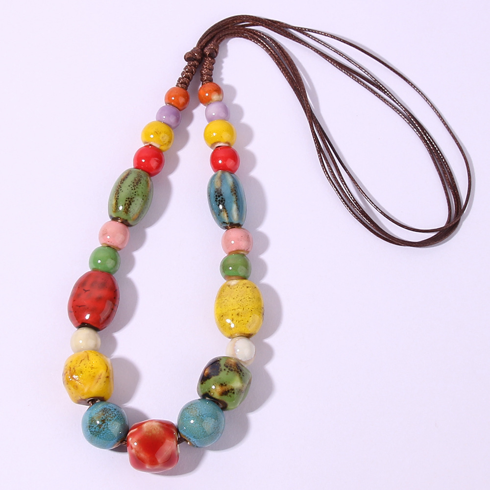 80g Weight Long Necklace Classification Wholesale Jewelry Ethnic Style Geometric Ceramics Long Necklace