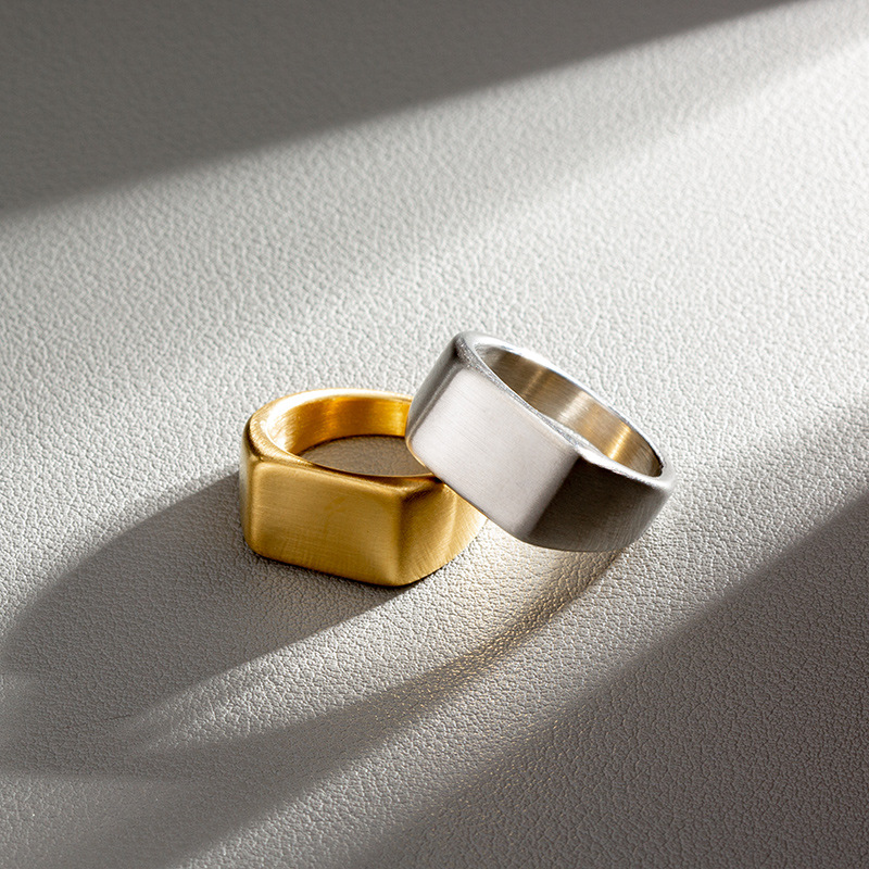 Gold Plated Plating Material Punk Simple Style Solid Color 304 Stainless Steel Plating Gold Plated PVD Coated Unisex Wide Band Ring Men Band Rings