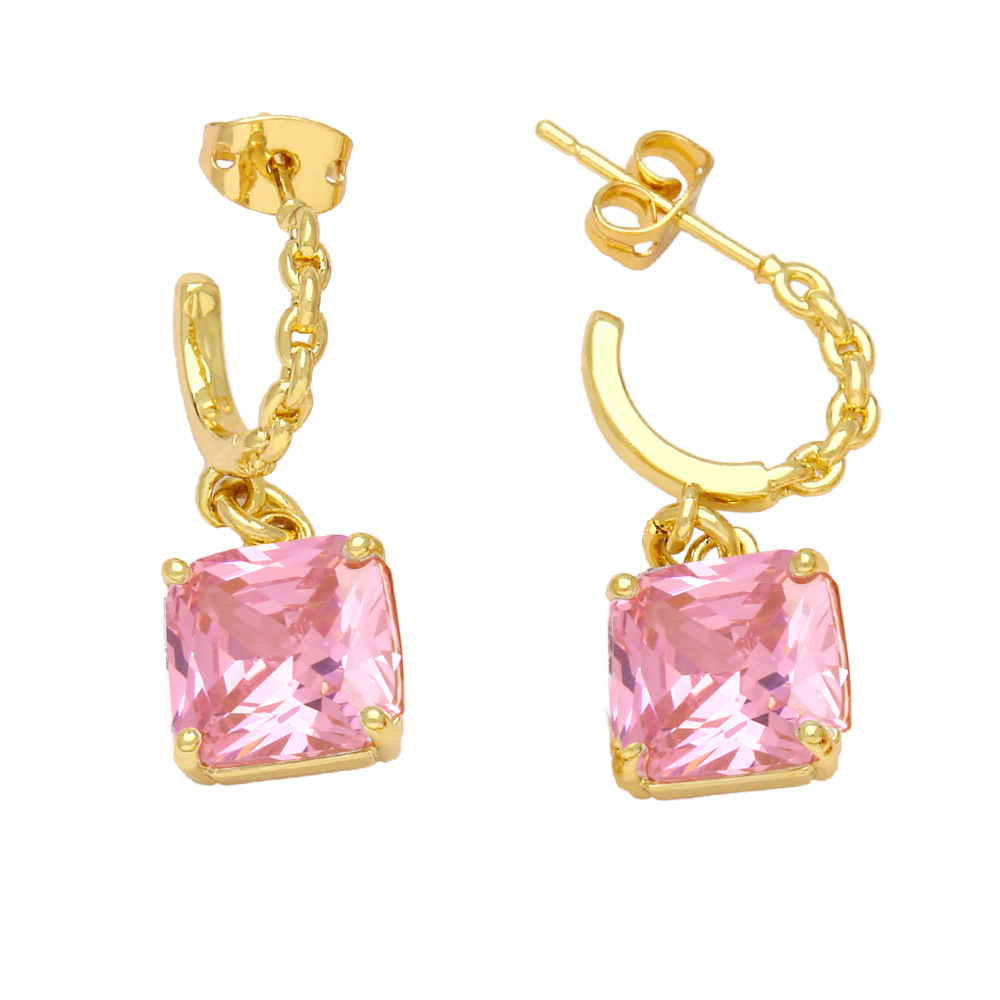 Fashion Square Copper Inlay Zircon Drop Earrings 1 Pair