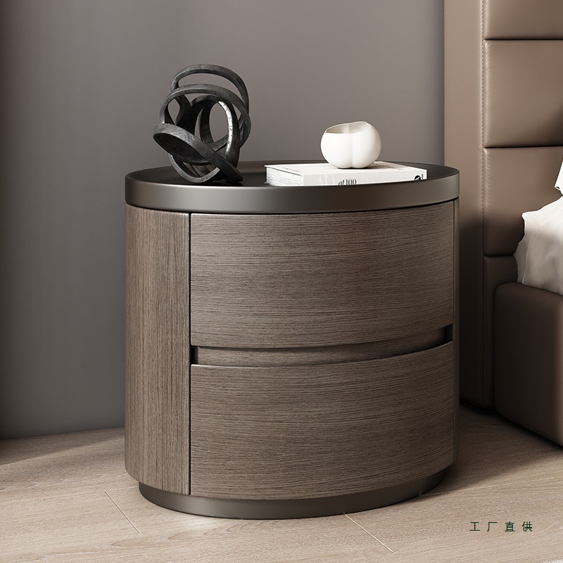 Internet Celebrity Walnut Bedside Table 2025 New Style Light Luxury Modern Simple Bedside Storage Cabinet Storage Cabinet
