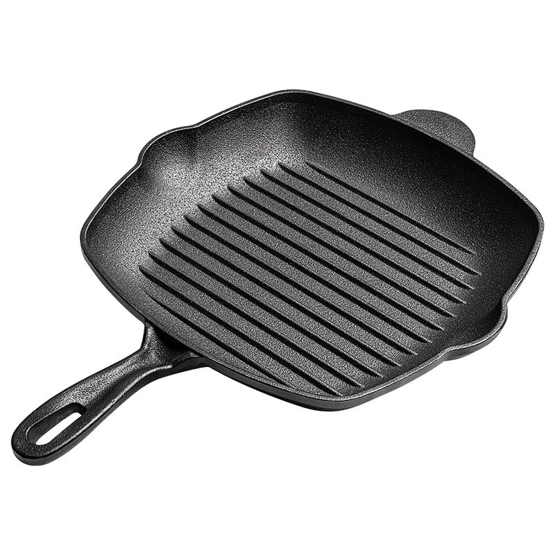 Nueva sartén de filete de hierro fundido a rayas, sartén de hierro fundido sin recubrimiento, estufa universal, sartén antiadherente, sartén gruesa para el hogar