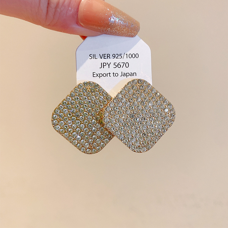 Rhombus Pattern Women's Gender Wholesale Jewelry Simple Style Rhombus Alloy Zircon Inlay Ear Studs