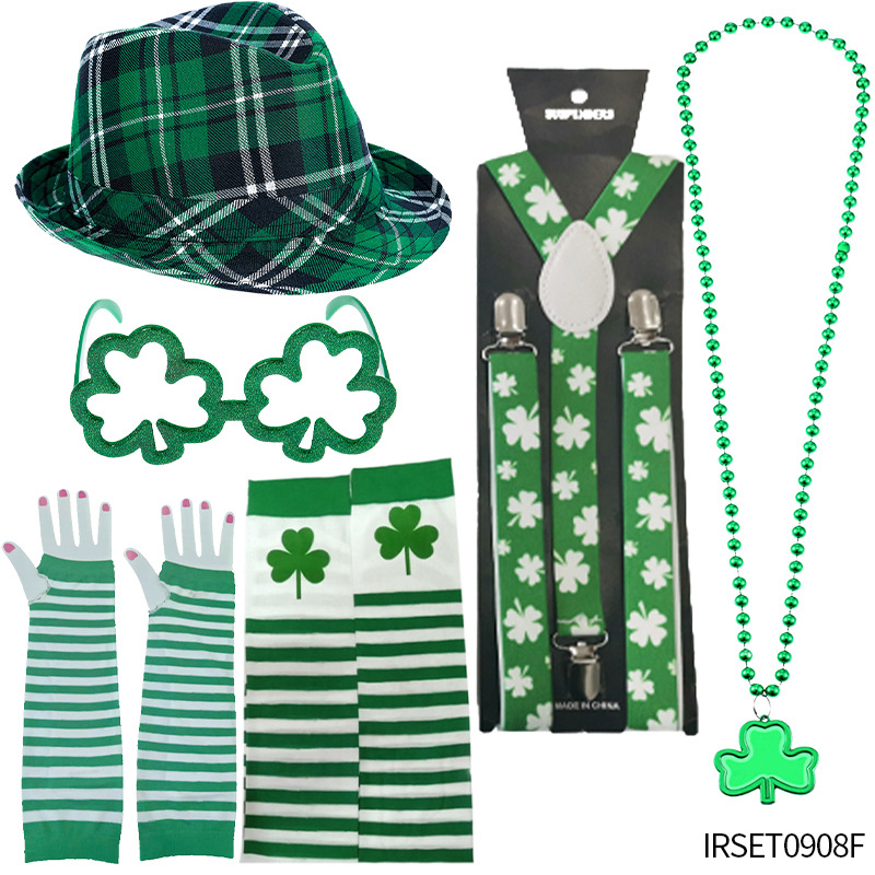 Transfronterizos calientes verde cuadrado sombrero fiesta del día de Irlanda sombrero de fiesta sombrero correa corbata de San Patricio