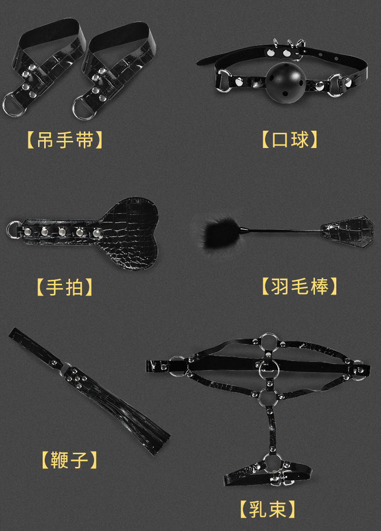 Jiuai SM Snake-Pattern Flocking 12-Piece Bondage Set with Hand and Foot Cuffs, Mouth Gag and Collar — detail image 4
