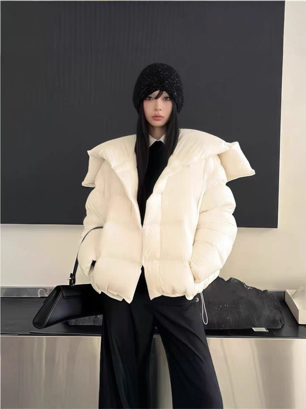 设计感波浪羽绒服女短款立领加厚云朵泡芙90白鸭绒冬季新款外套潮|undefined