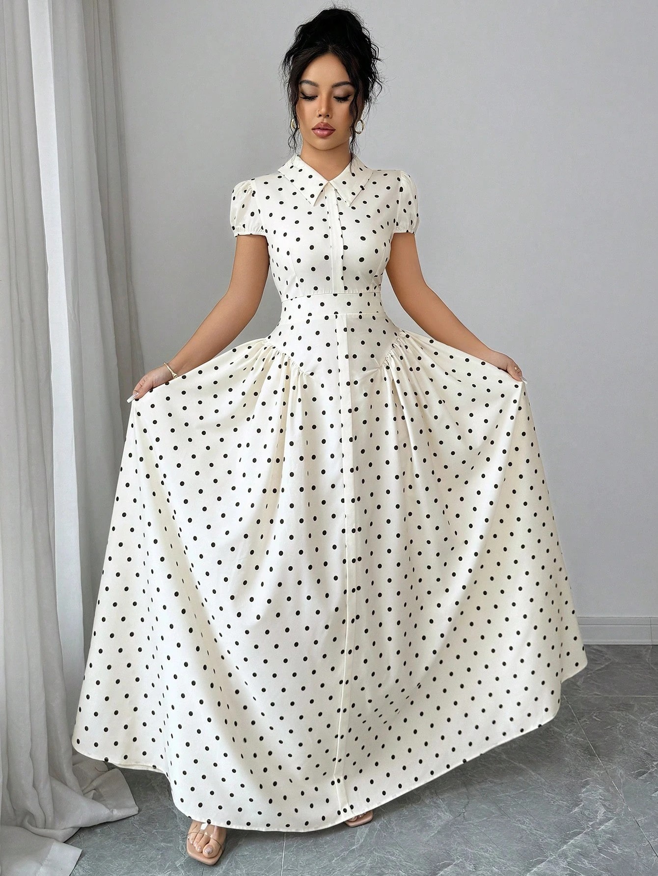 New Women's Polka Dot Dress Short Sleeve Summer Style French Retro Slimming Elegant Long Dress For Youthful Fashion_ecoleips.com