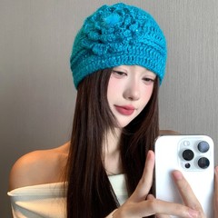 秋冬复古ins钩花包头帽子女氛围感立体花朵针织帽文艺百搭套头帽