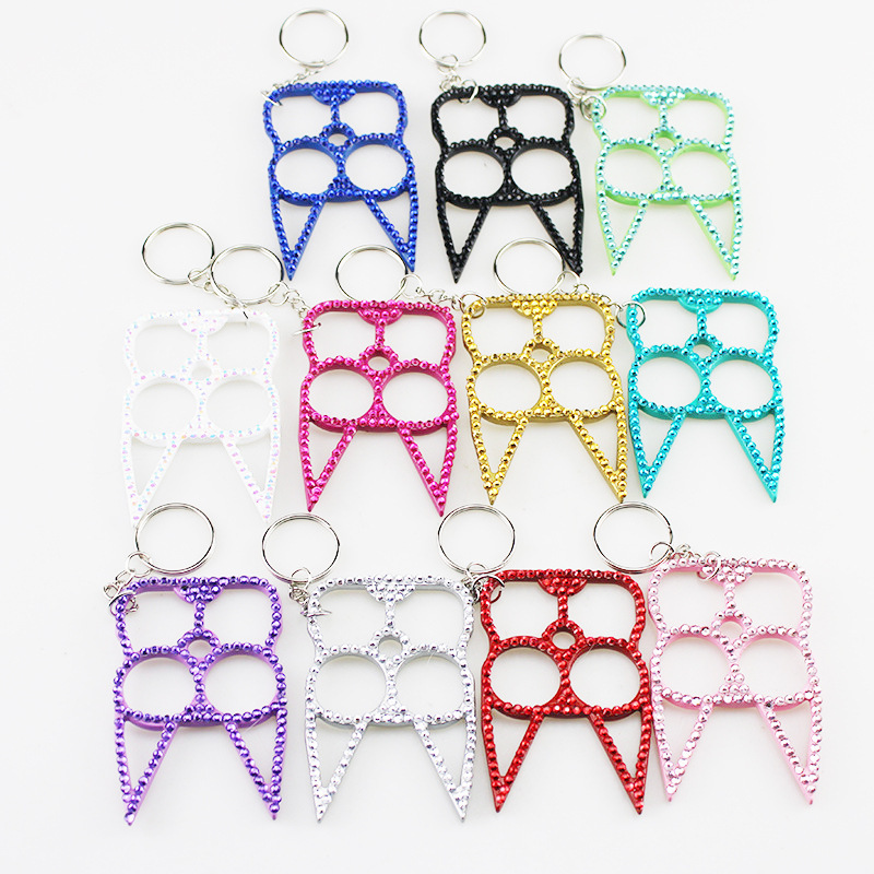 New Style Two-Finger Buckle Colorful Paint Diamond-Encrusted Metal Emergency Window Breaker Women's Self-Defense Supplies Keychain