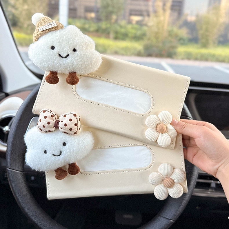 2026 New Model Car Tissue Box, Multifunctional Tissue Holder for Car Sun Visor, Hanging Type, Cute Cloud Design