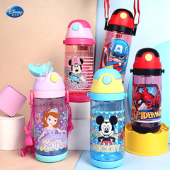 Disney Children's Kindergarten Primary School Students Strap Straw Cup Boys and Girls Summer Cute Tritan Plastic Cup